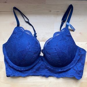 NWT Aerie Brooke push-up lace navy blue bra — 32D
